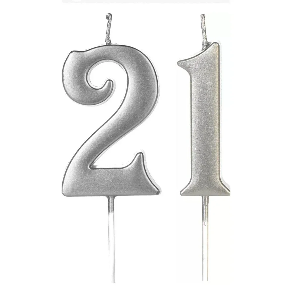 Silver 21st & 12th Birthday Candles for Cake, Number 21 12 1 2 Glitter
